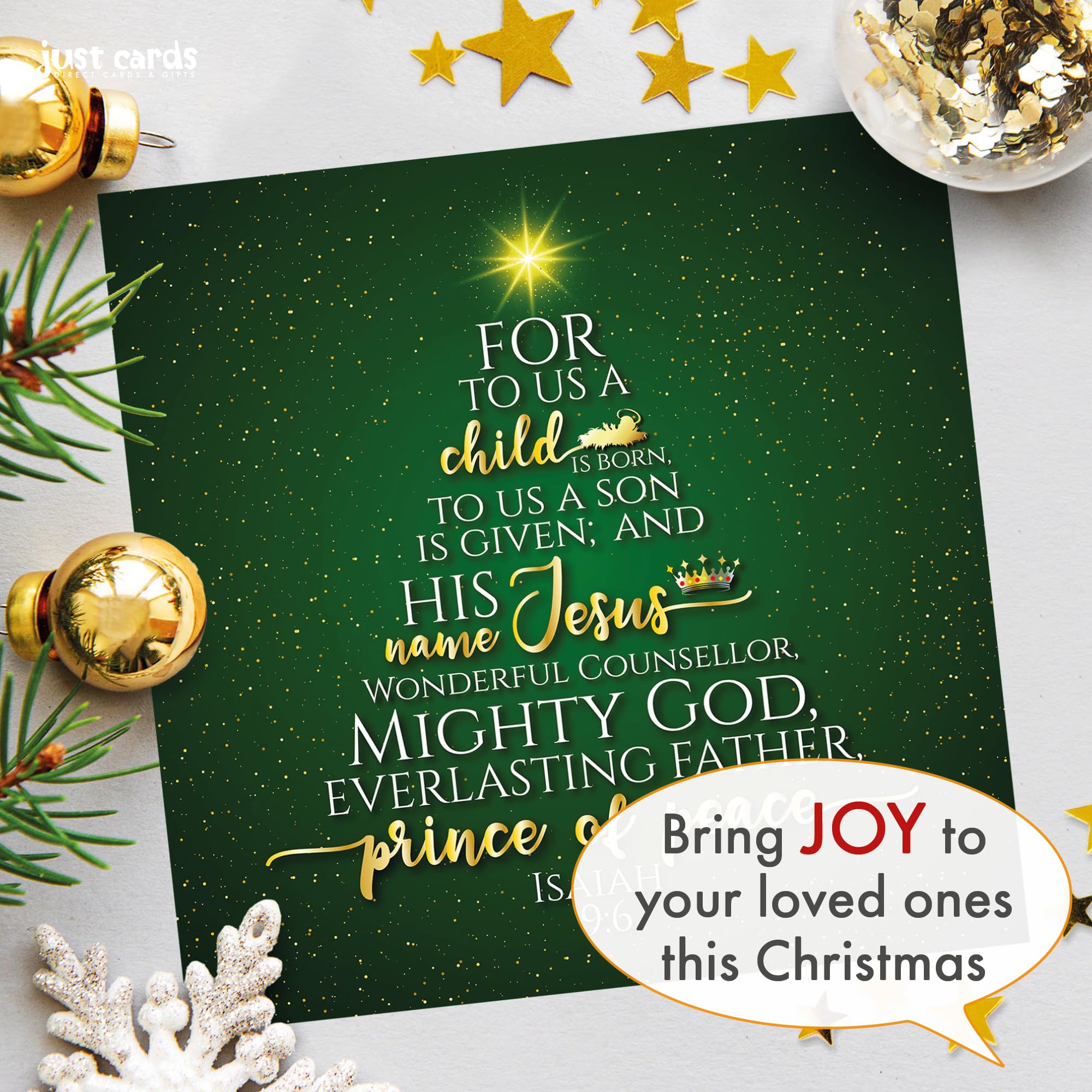 Christian Christmas cards, pack of 10, Unto Us, with Bible verse Isaiah 9:6 inside these religious Christmas cards - Image 2