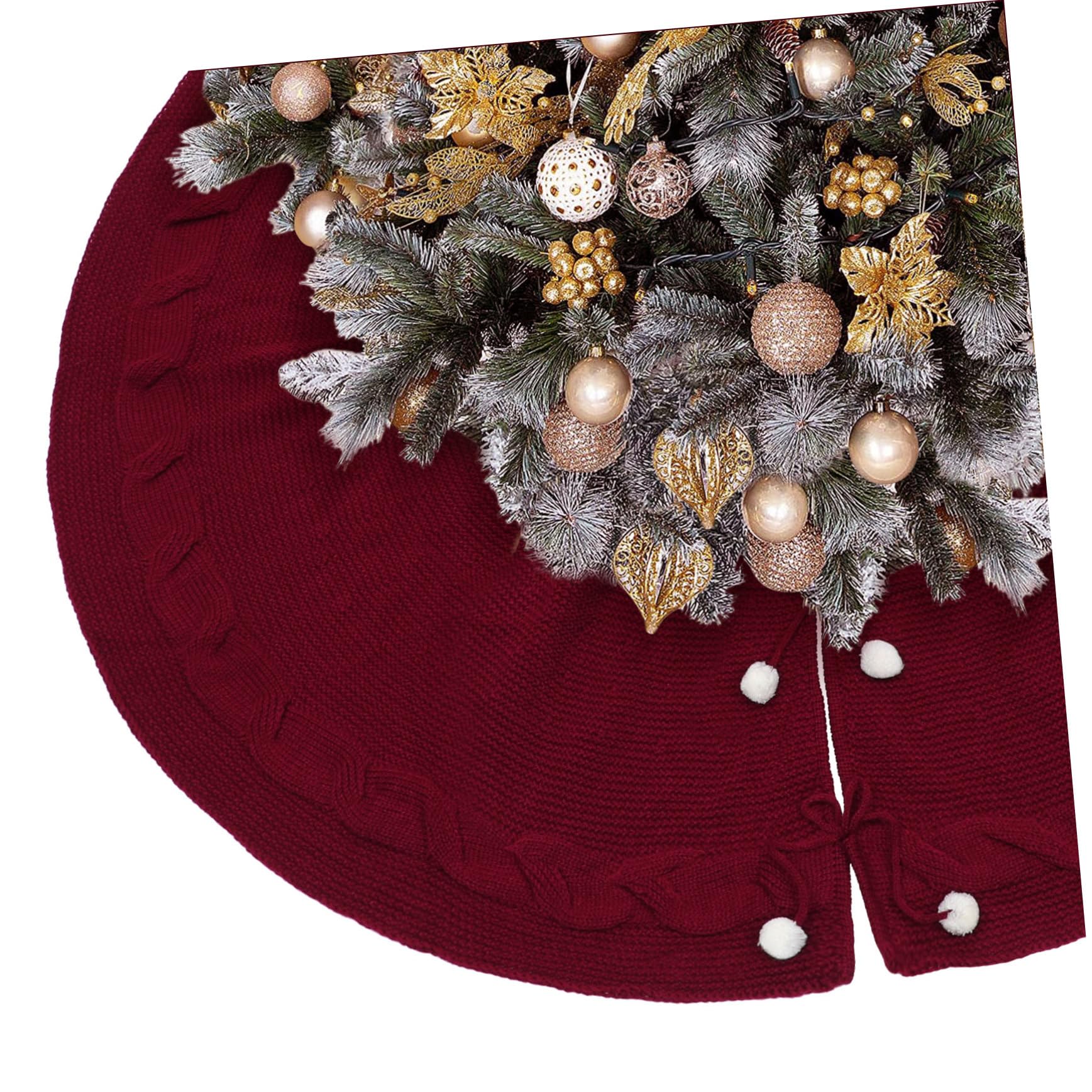 Weihnachtsbaumrock Imitation Gestrickte Wolle 120cm Durchmesser Weinrot Weihnachtsbaumschürze Für Festliche Baumdekoration Und Wohnraum