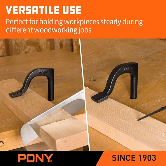 PONY 8 Bench Hold-Down Clamps, Heavy-Duty Bench Dog Clamps for Woodworking, Workbench Holdfast Fits 11/16 Pre-Drilled Bench Dog Holes, 2-Pack
