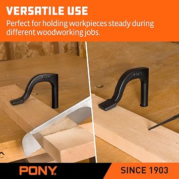 PONY 8 Bench Hold-Down Clamps, Heavy-Duty Bench Dog Clamps for Woodworking, Workbench Holdfast Fits 11/16 Pre-Drilled Bench Dog Holes, 2-Pack