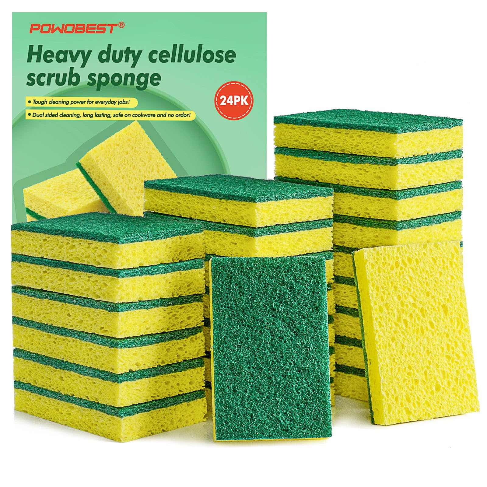 24 Pack Multi-Purpose Sponge Pads,Heavy Duty Scrub Sponges Effective Clean The Surface Stains,Can Be Used to Clean Kitchen,Pots,Bowls,Bathrooms,Tiles,Bathtubs,Walls a Good Helper for Home Cleaning