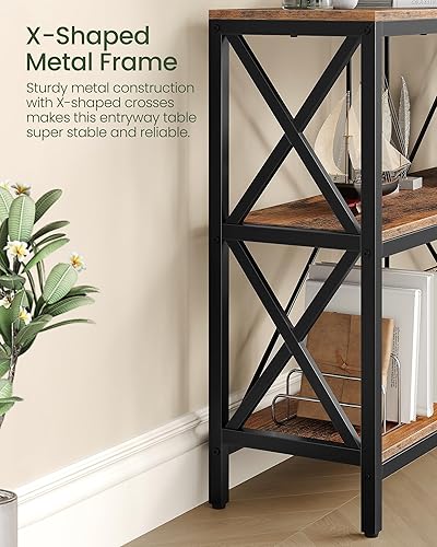 Miniatura 6 de Mesa consola de 47.2 pulgadas con estación de carga, mesa de entrada de 3 niveles, escritorio de sofá industrial, escritorio de pasillo con 2