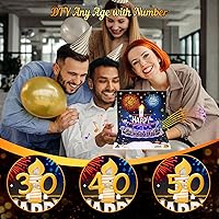 Vista 3 de INPHER Tarjetas de Cumpleaños DIY Edad Tarjetas de Cumpleaños de Fuegos Artificiales Pastel Emergente Luz y Música Negro y Oro Tarjeta de Feliz