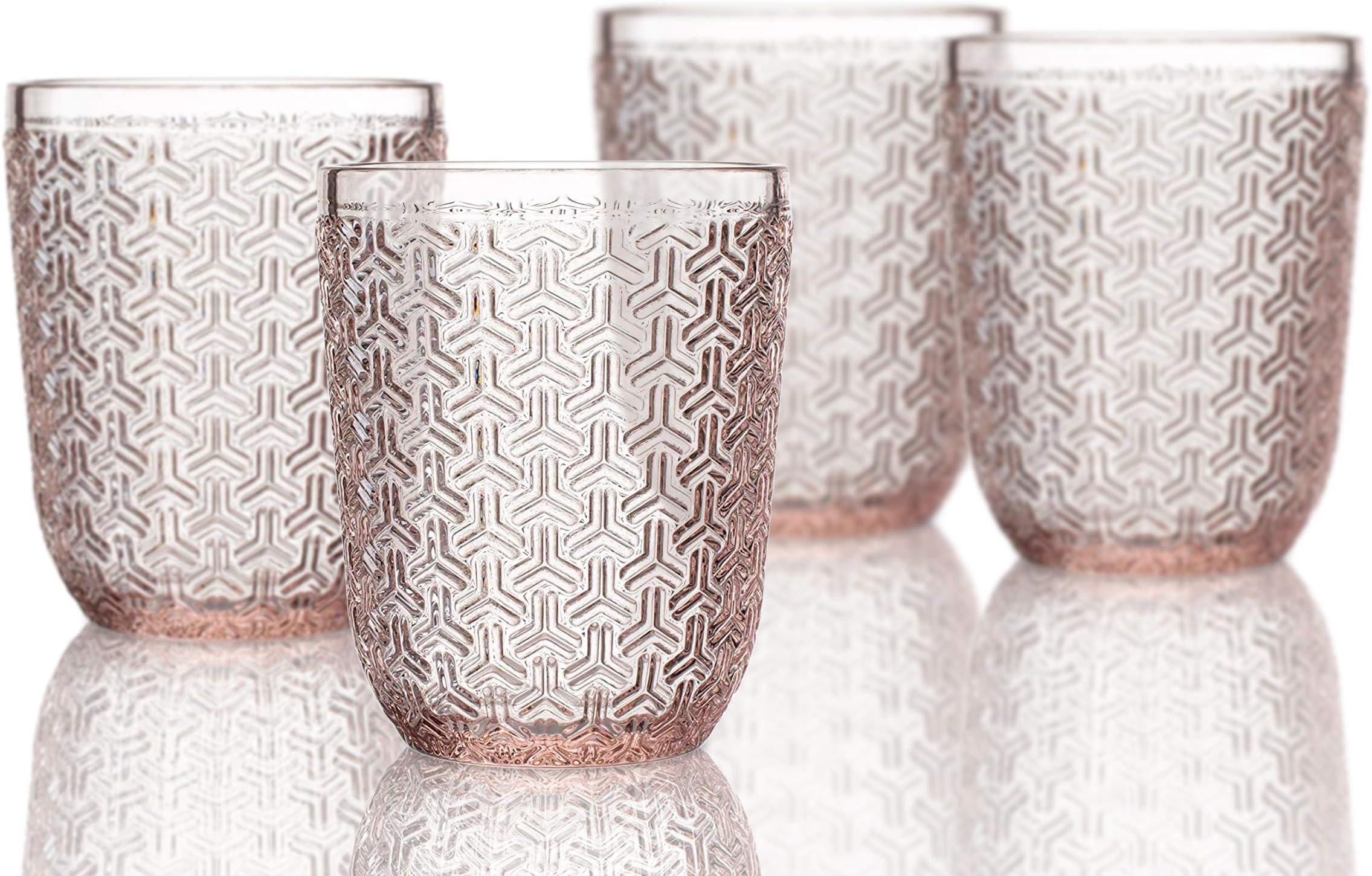 Elle Décor 229806-4OFPU Bistro Key 4 Pc Set Old Fashion Glasses, Pink-Glass Elegant Barware and Drinkware, Dishwasher Safe 10.8 Oz Pink