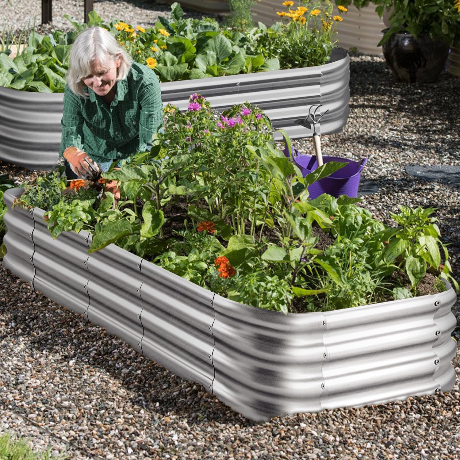 Raised Garden Beds Outdoor 8×4×1 Ft DIY Galvanized for Vegetables 12-in-1 Modular Metal Bed Kit Gardening Planters