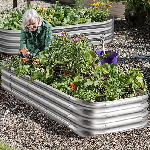 Miniatura 2 de Camas de jardín elevadas para exteriores, 8 × 4 × 1 pies, galvanizadas para verduras, kit de cama modular de metal 12 en 1, macetas de jardinería