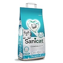 Sanicat – Lettiera per gatti agglomerante bianca al Sapone di Marsiglia | A base di minerali naturali per garantire il controllo dei cattivi odori | Assorbe l’umidità | 10 L