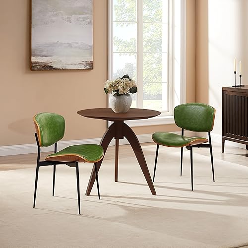 Miniatura 6 de Art Leon Sillas de comedor de piel sintética, juego de 2 sillas de escritorio modernas de mediados de siglo, sin ruedas, silla decorativa sin brazos