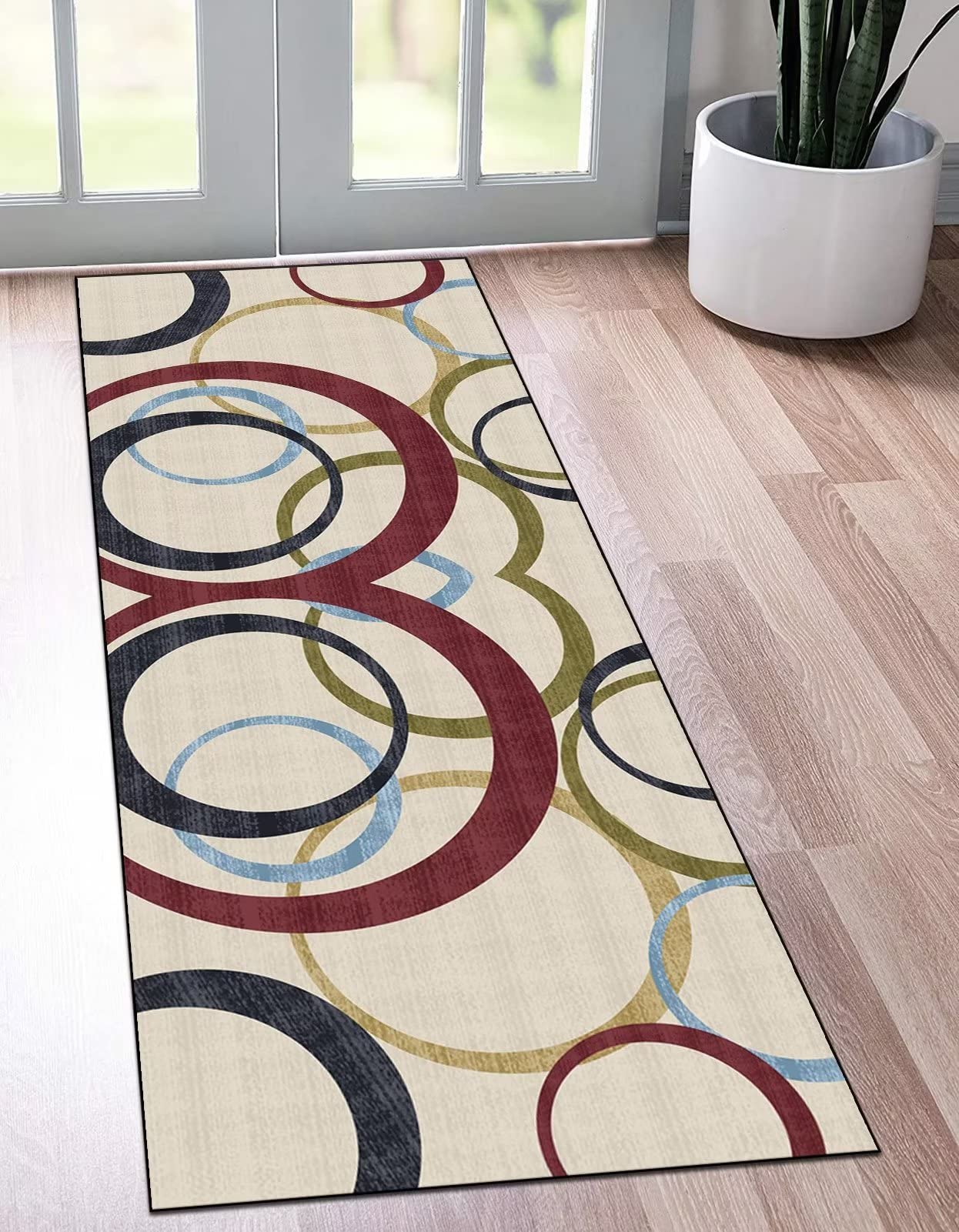 Tapis de Cuisine Lavable antiderapant Tapis de Passage au Metre Long Couloir Beige 120X160CM, Moderne Géométriques 3D Tapis Entree Interieur, Tapis de Sol Polyester pour Salon Chambre Paillasson