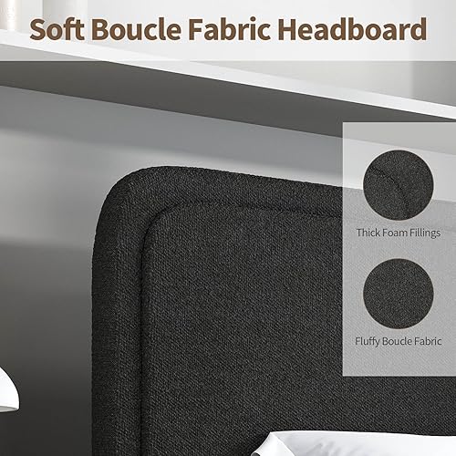 Miniatura 4 de Boucle - Marco de cama tamaño individual, plataforma tapizada con cabecero, estilo moderno, esquinas redondeadas suaves, no requiere somier, fácil