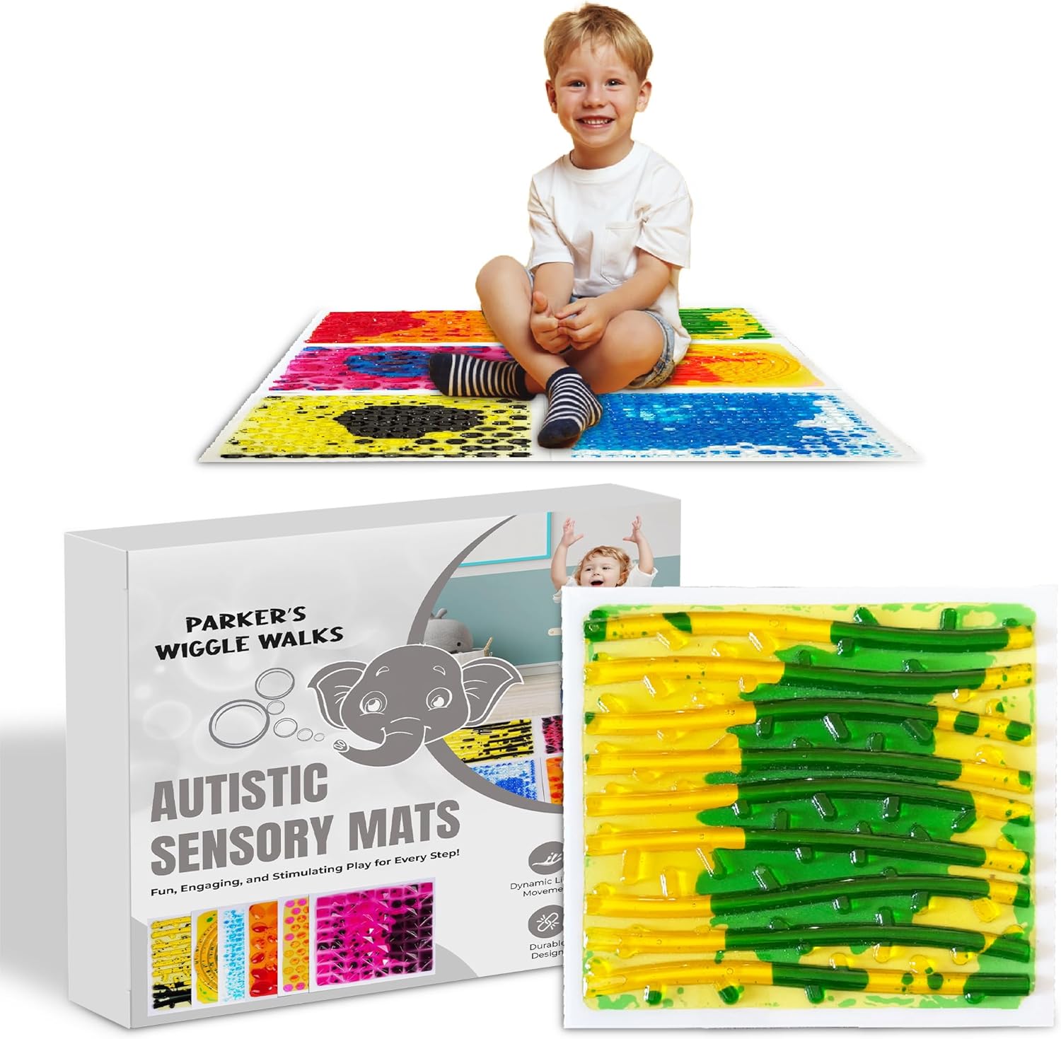 Parker’s Wiggle Walks 6-Set Sensory Tile Kit - Colorful, Educational Floor Mats for Sensory Integration, Safe & Durable, Easy Setup
