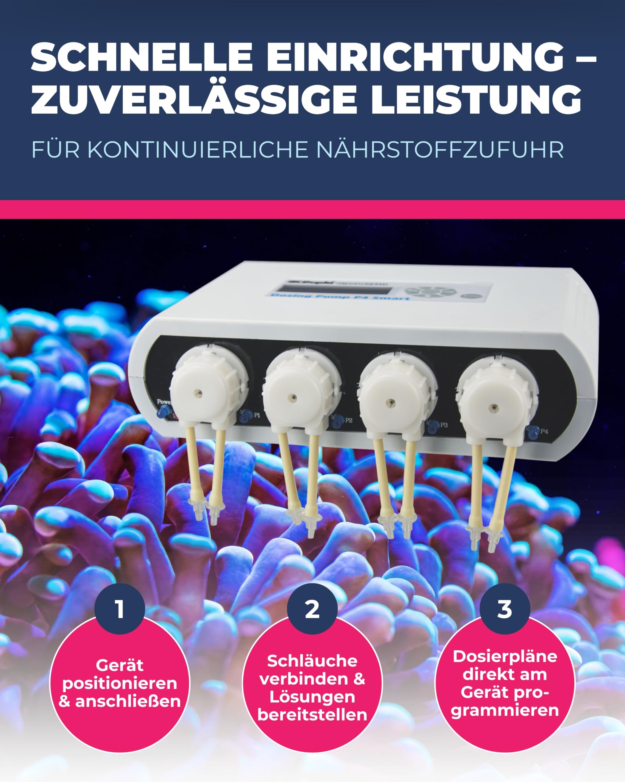 Dupla Marin Dosing Pump P4 Smart I 4-Kanal Dosierpumpe für Wasseraufbereitungsmittel I intelligente Meerwasseraquarium Pumpe mit integrierter Steuerung und Füllstandsanzeige I Zubehör für Aquarien