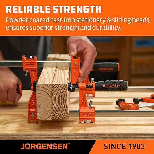 Miniatura 4 de JORGENSEN Juego de 4 abrazaderas de barra de acero, 6 pulgadas (2) y 12 pulgadas (2) abrazaderas F de servicio medio, límite de carga de 600 libras,