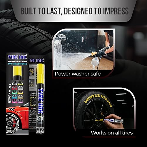 Miniatura 31 de Bolígrafo de pintura de neumáticos de color morado, bolígrafos de pintura permanente impermeables para letras de rueda de automóvil, seguro