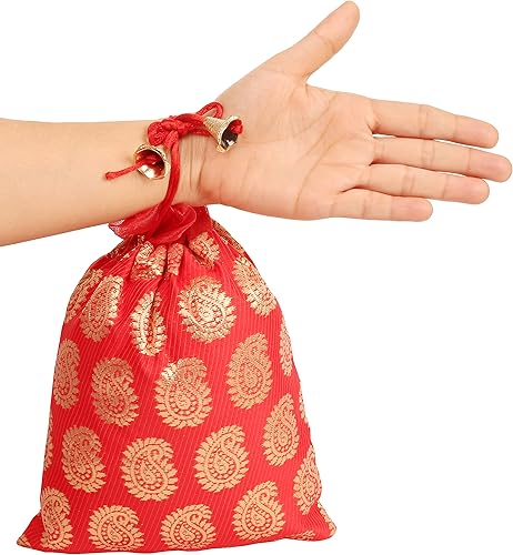 Miniatura 4 de Touchstone Bolsas de cordón tradicionales indias hechas a mano en tela brocado con patrón de cachemira, perfectas para regalos, joyas, bodas, dulce