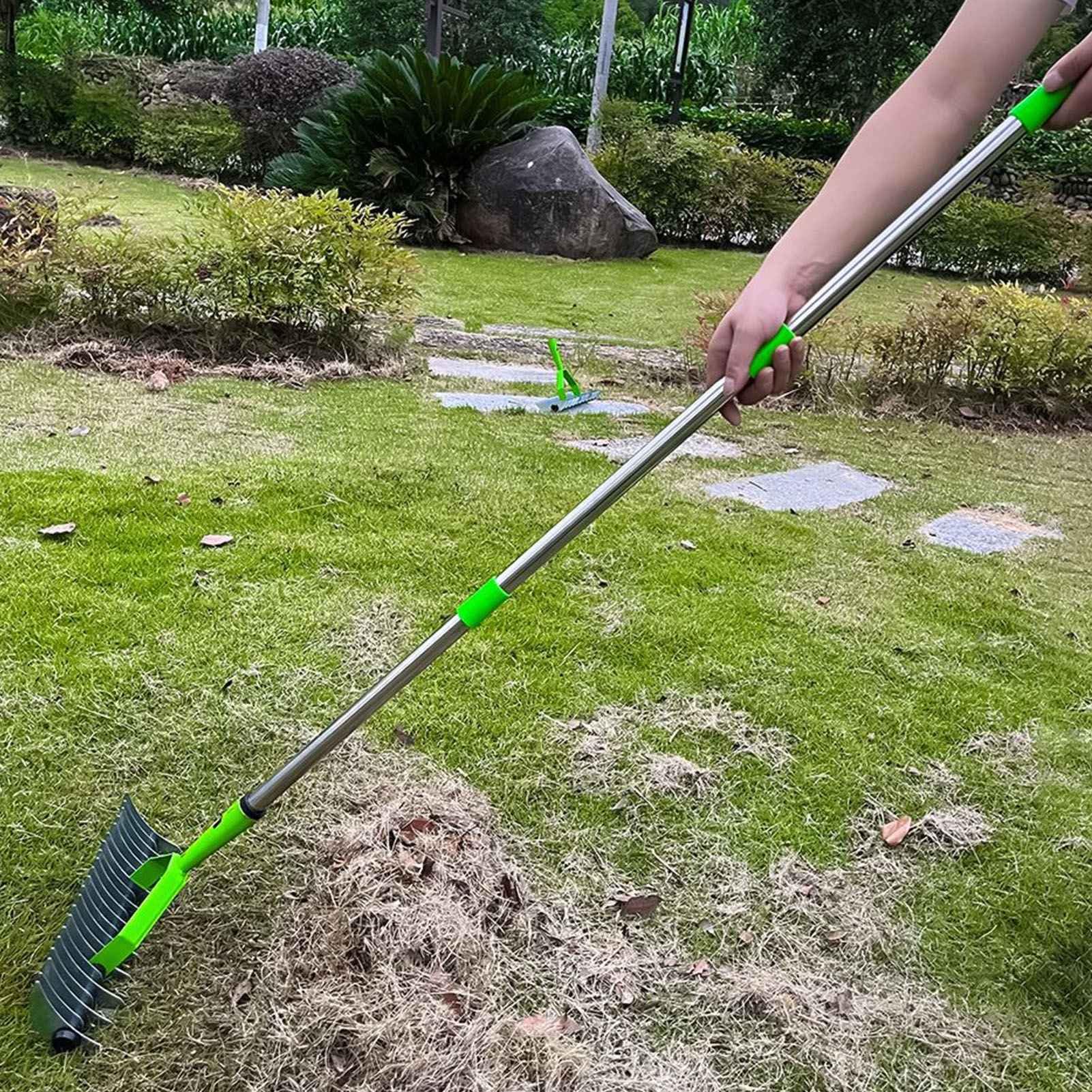 Alomejor Stainless Steel Thatch Rake with Ergonomic Handle