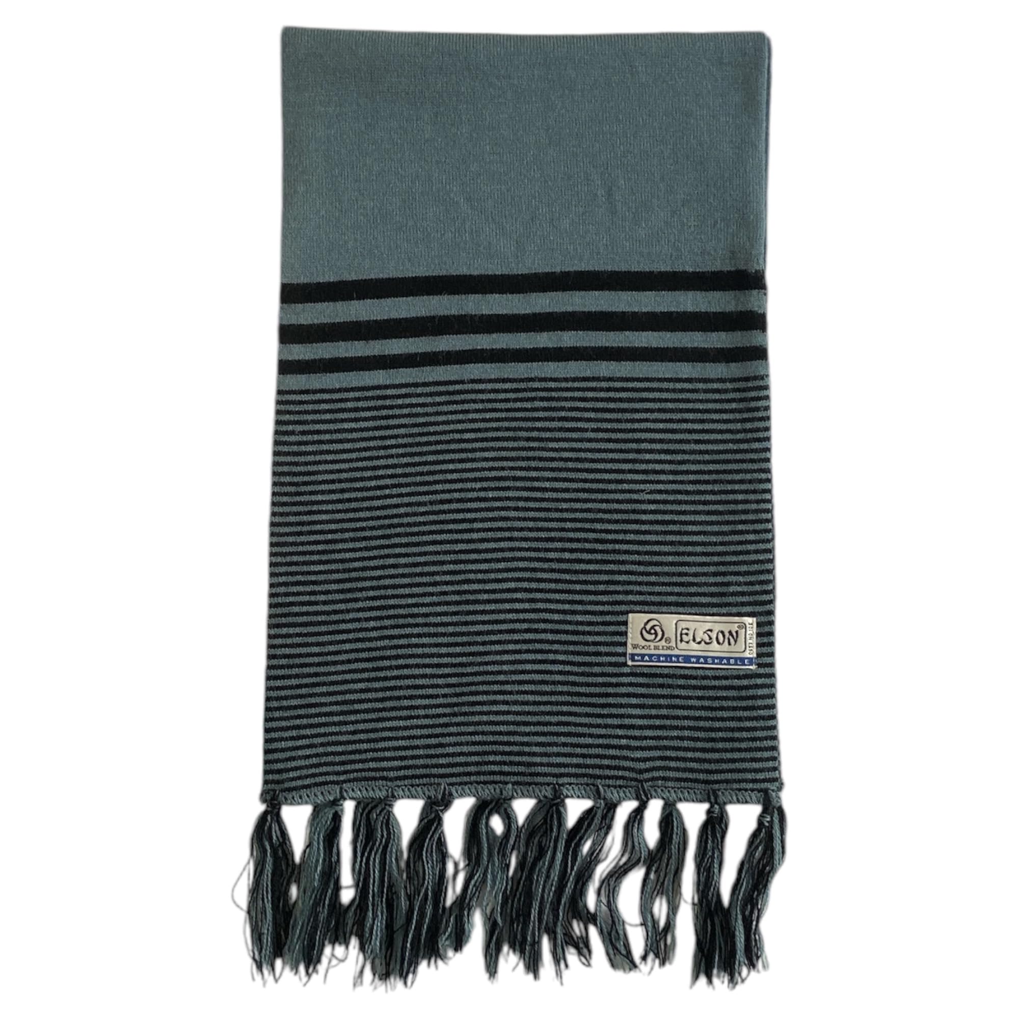 Elson Striped Wool Scarf with Fringes, Grey and Black-image-16