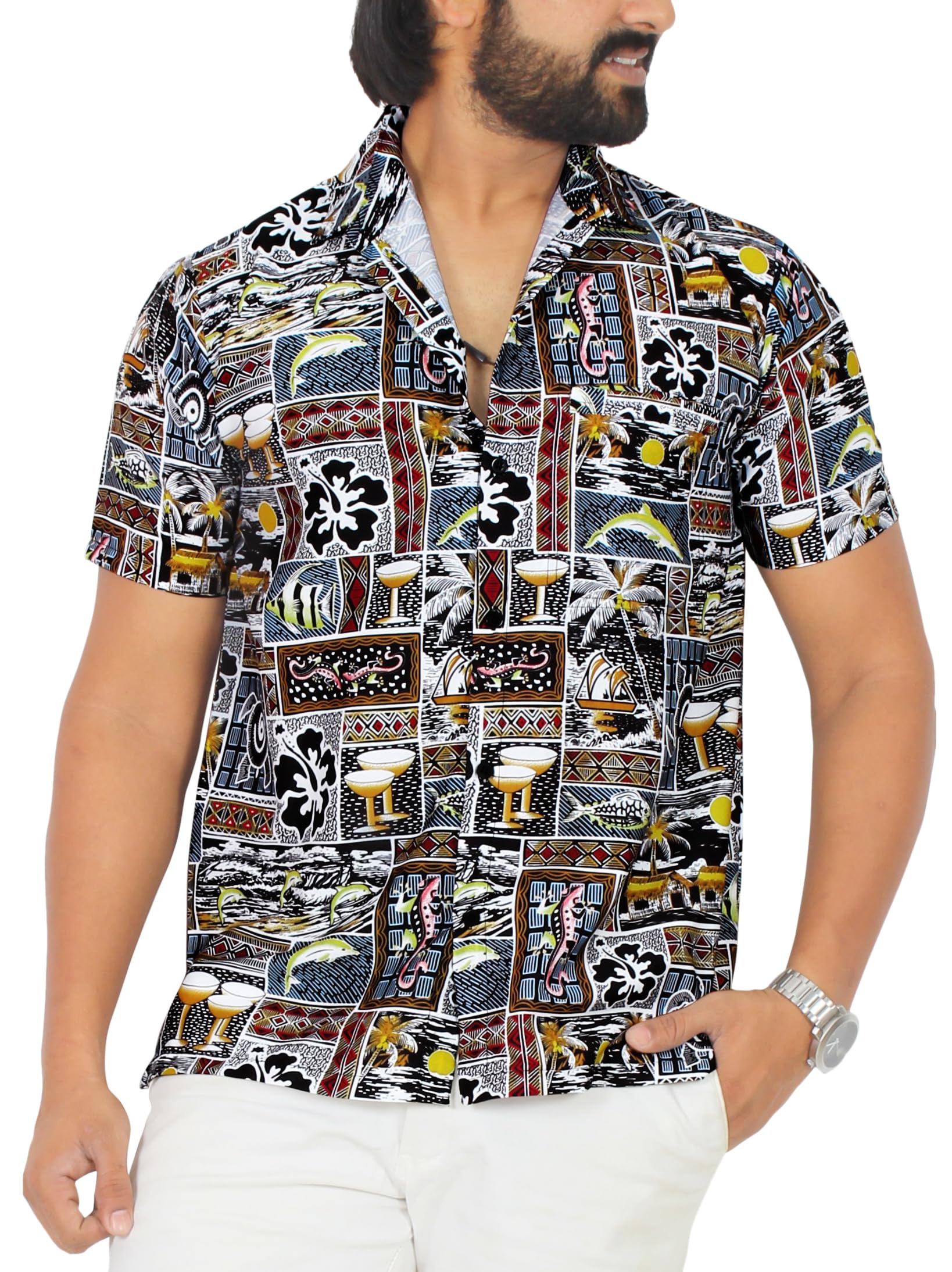 LA LEELA Men's Hawaiian Shirt Holiday