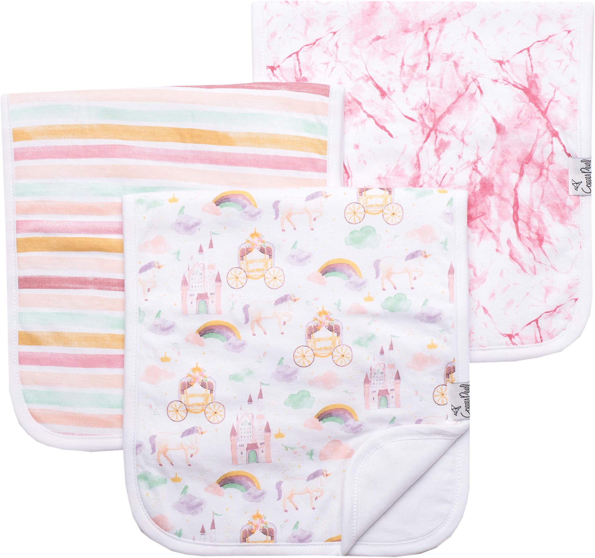 Copper PearlPremium Baby Burp Cloths - 3-Pack Large Cotton Burp Cloths, Extra Soft Spit Up Rags with 3 Absorbent Layers, Perfect for Baby Girl Gifts (21" x 10" Size, Enchanted Set)