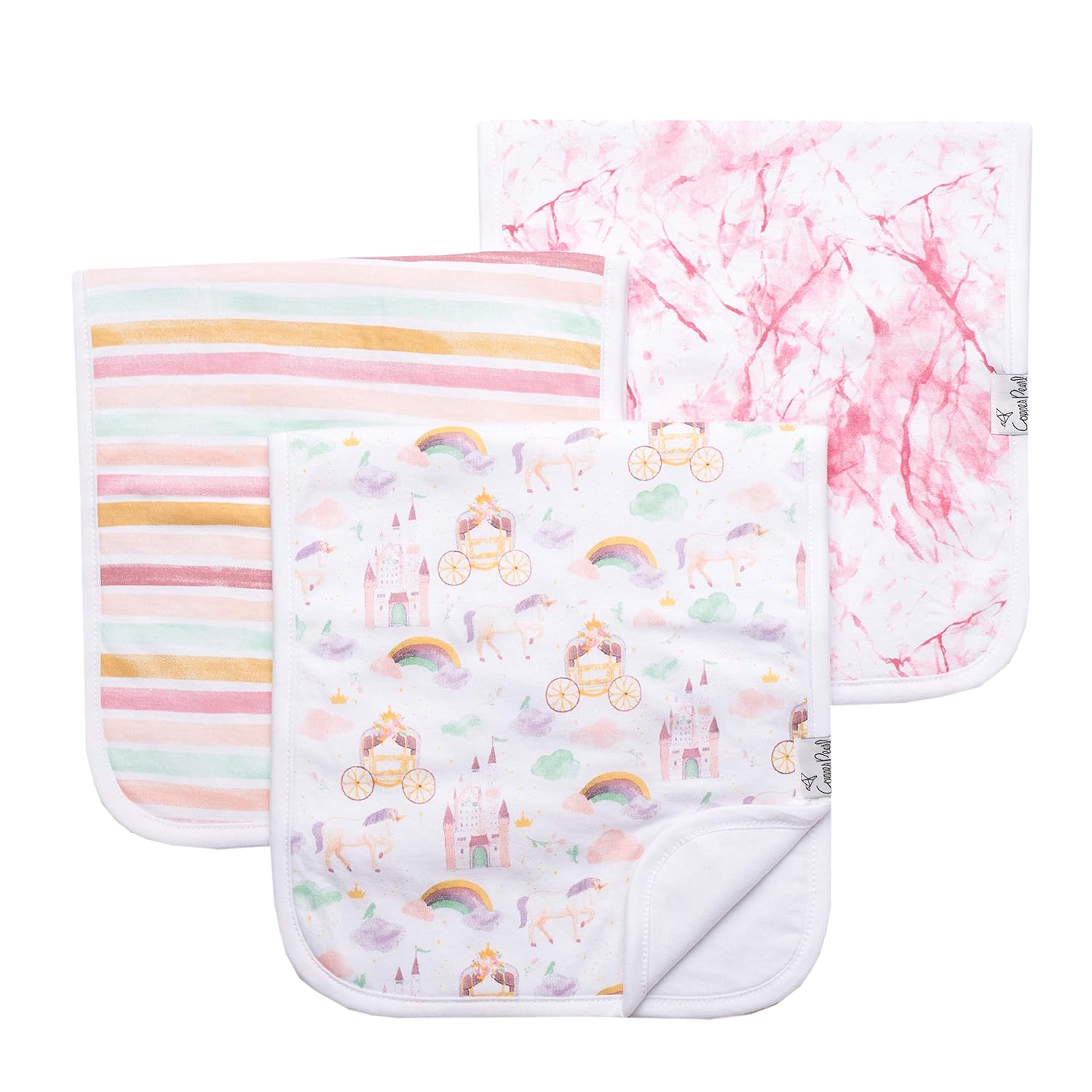 Copper Pearl Premium Baby Burp Cloths - 3-Pack Large Cotton Burp Cloths, Extra Soft Spit Up Rags with 3 Absorbent Layers, Perfect for Baby Girl Gifts (21" x 10" Size, Enchanted Set)