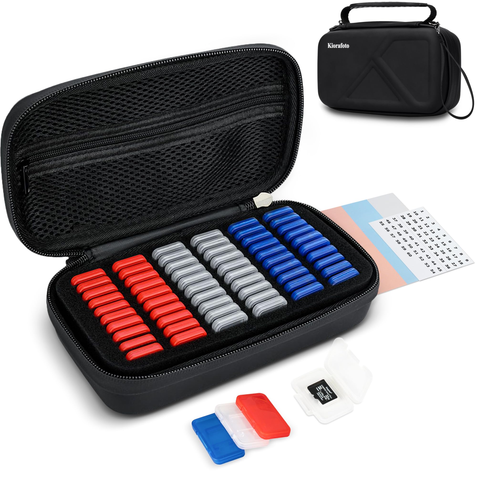 EVA PU MicroSD Card Case with 60 Individual Clear Plastic TF Card Holders
