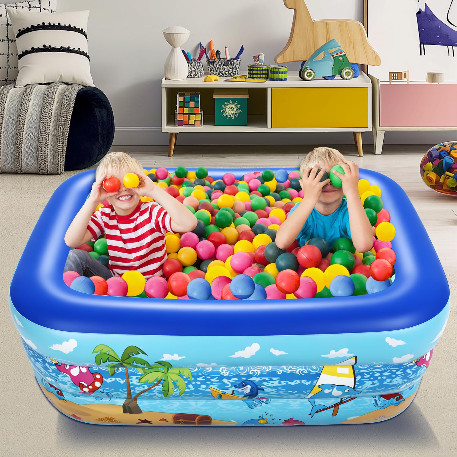 Piscina Gonfiabile Bambini 130 x 100 x 50 cm Piscinetta Gonfiabile Bambini 3 Anelli Ispessito Piscine Gonfiabili Piscina per Bambini da Esterno Terrazzo Balcone