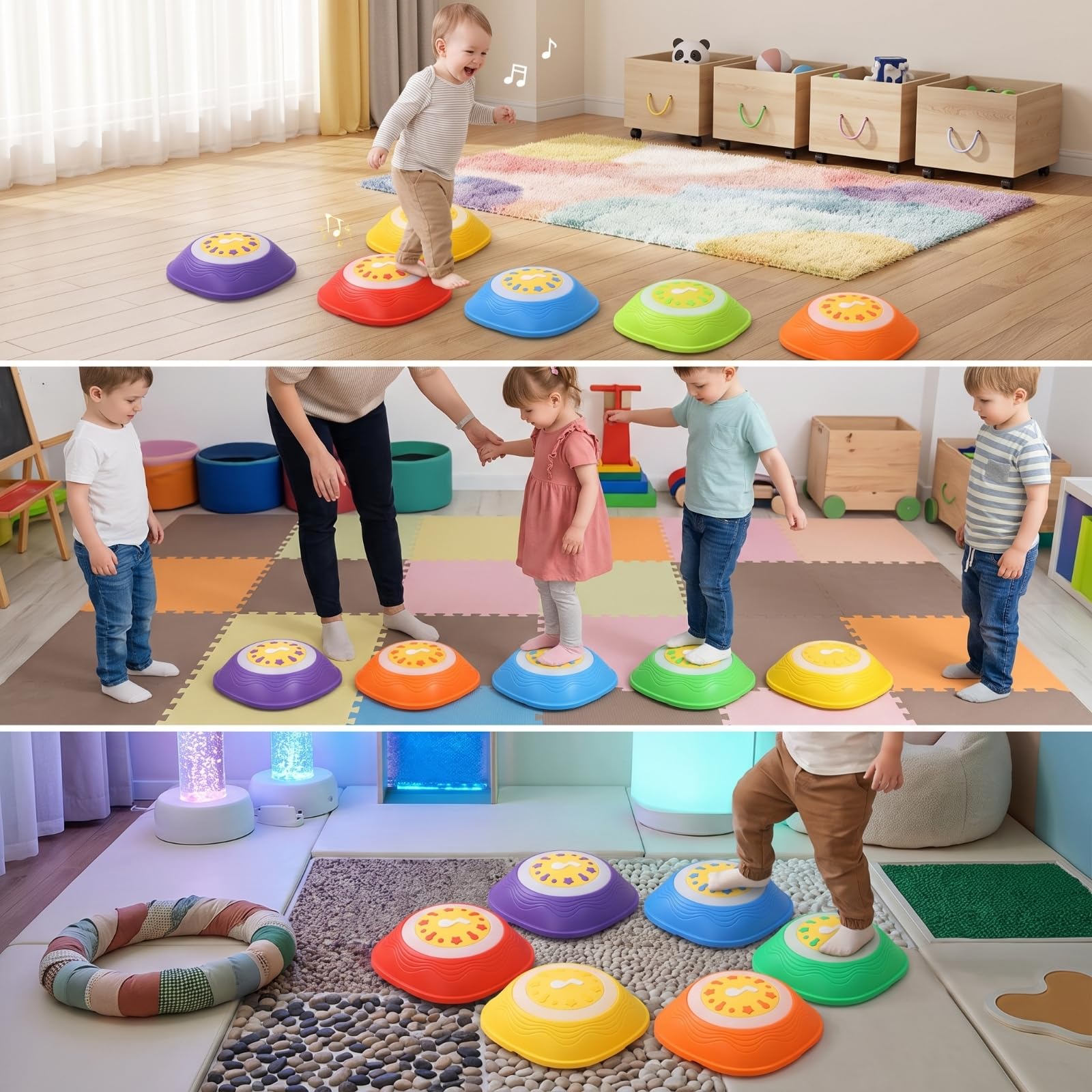kowaku 6 Piezas Piedra Equilibrio con Luz y Sonido Interactivo Piedra Equilibrio Apilable Juego para, Casa, Colegio