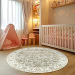 JINCHAN Rug rond 6ft Zone Rug Taupe Ancien tapis de sol Cuisine Intérieur mince Floral Imprimer Circle Rug 6' Round Retro Accent Farmhouse Non Slip Salle à manger Salon Chambre Bureau