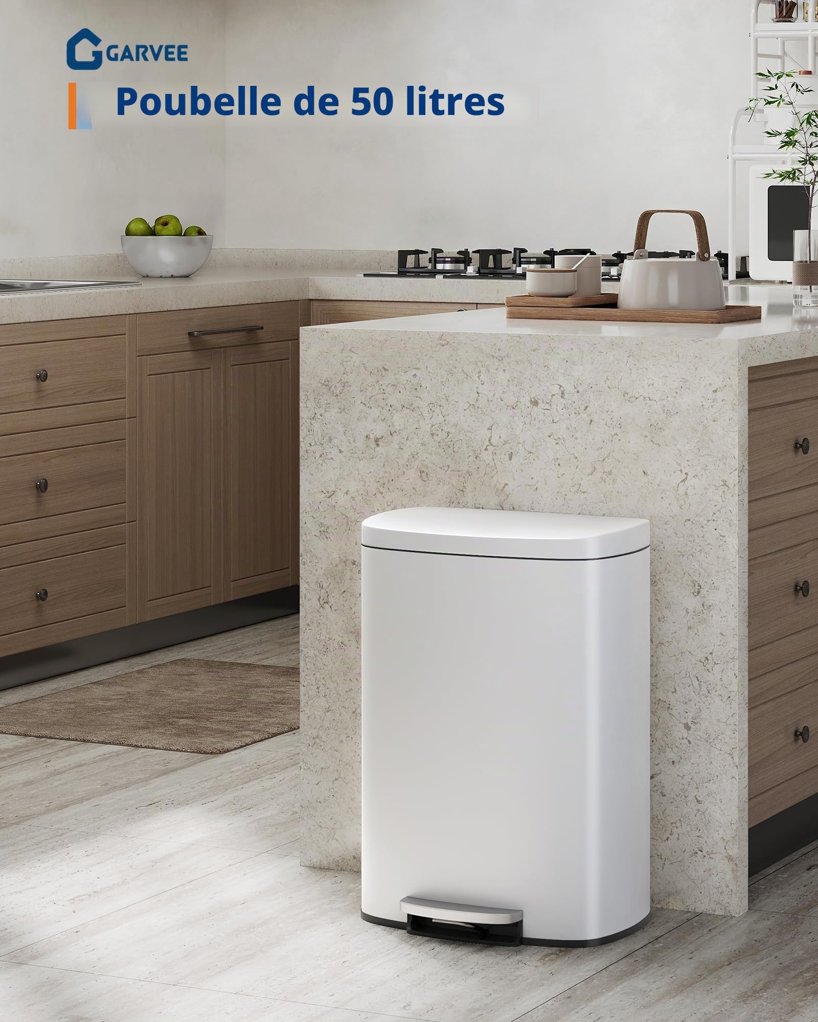 Poubelle cuisine 50 L blanc à pédale