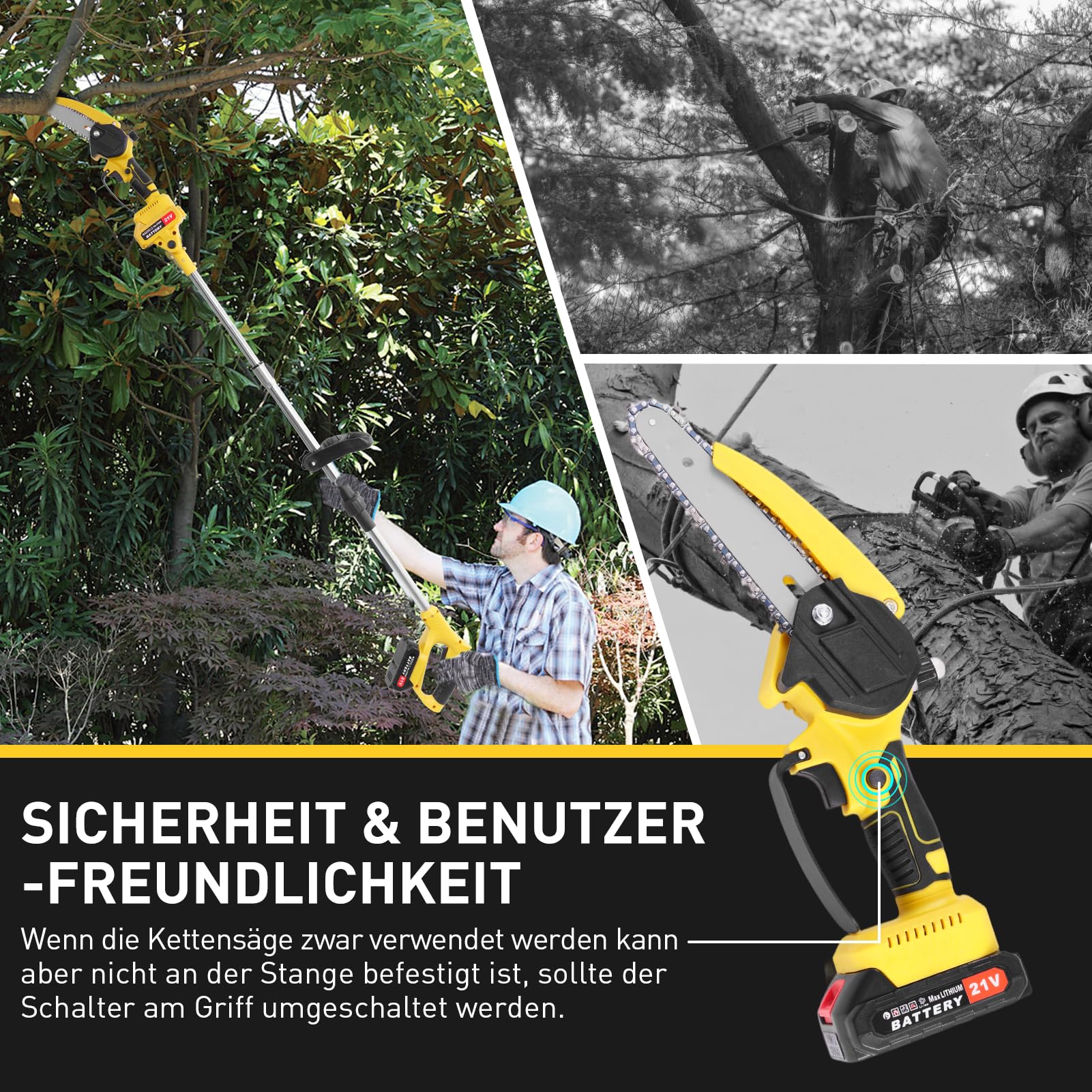 2 en 1 Tronconneuse Télescopique Elagueuse sur Perche sans Fil, Mini Tronconneuse à Batterie 4000mAh, Coupe Branche Electrique avec Système de Lubrification et Tête Pivotante à 90° pour Jardin