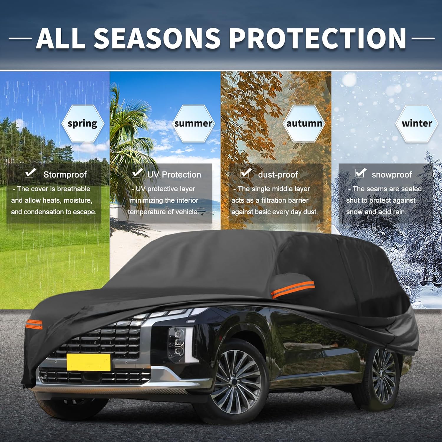 X AUTOHAUX Car Cover Outdoor Waterproof Sun Rain Snow Hail Protection with Left Side Door Zipper 210D-PU for Hyundai Palisade