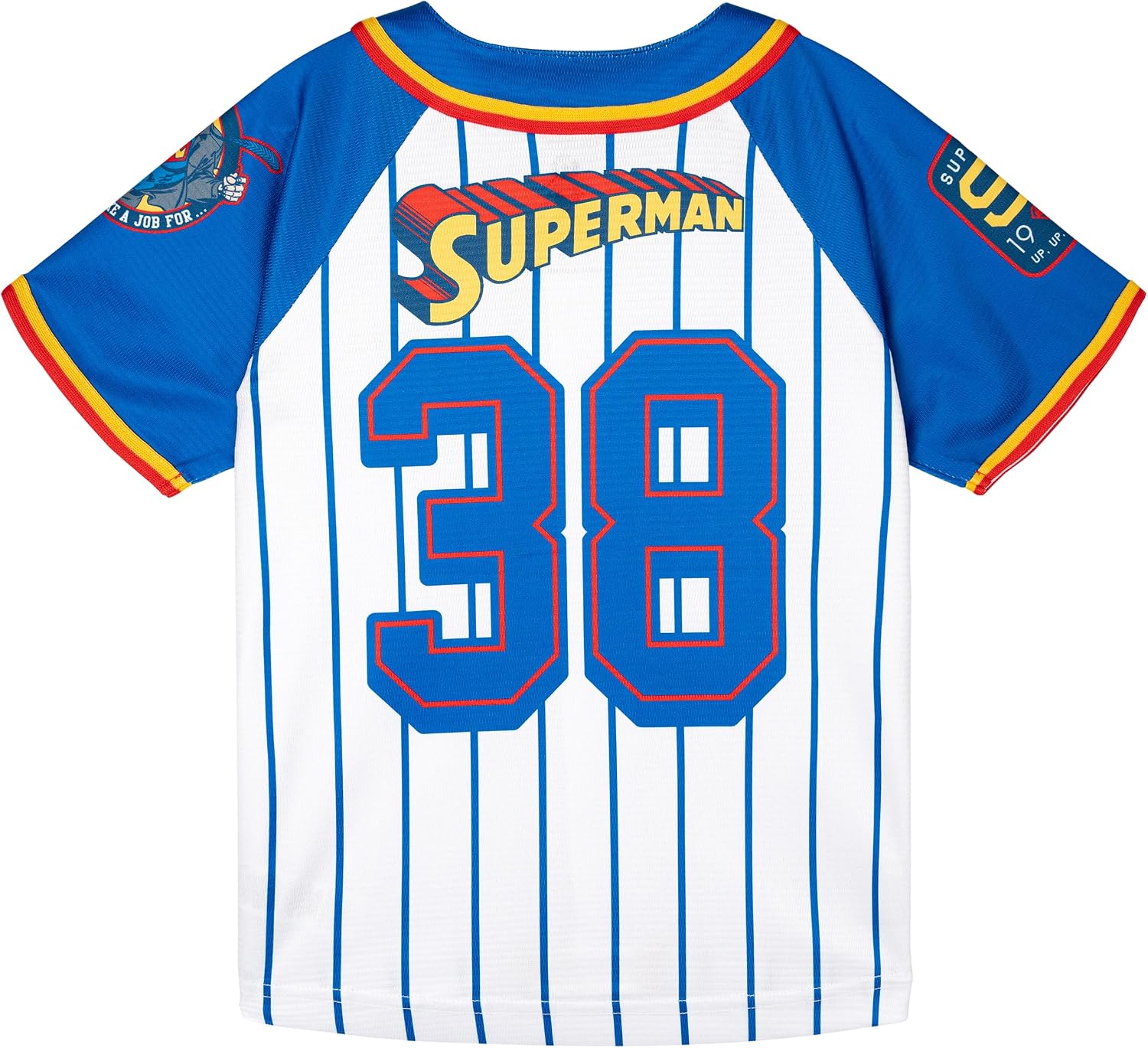 DC Comics Justice League Superman Mesh Baseball Jersey Athletic Button Down Shirt Toddler to Big Kid Sizes (4T - 14-16)