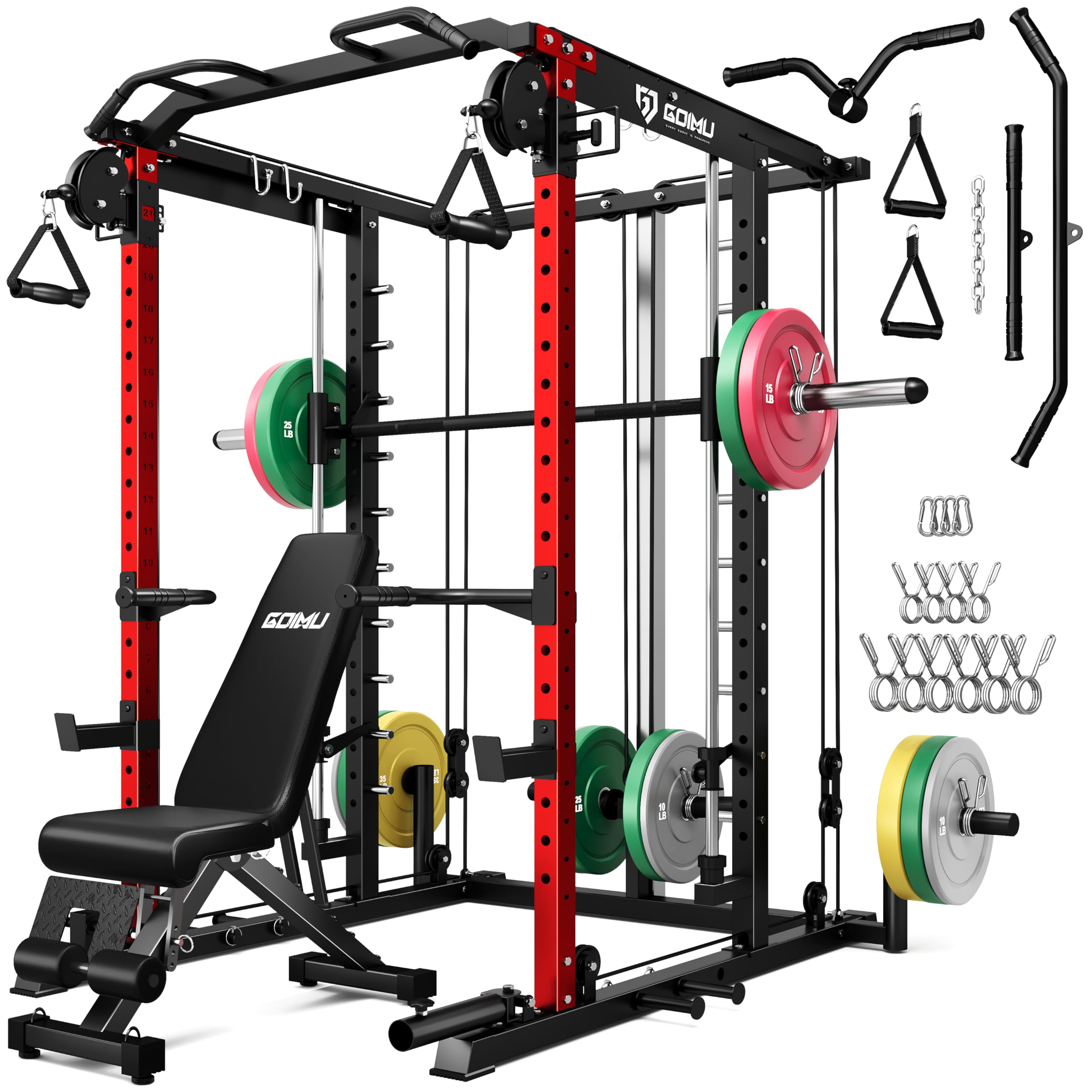 Goimu S1-V4 Smith Machine, 2000LBS Power Cage with Cable Crossover System, All-in-One Squat Rack with Smith Bar, Strength Training Equipment for Hone