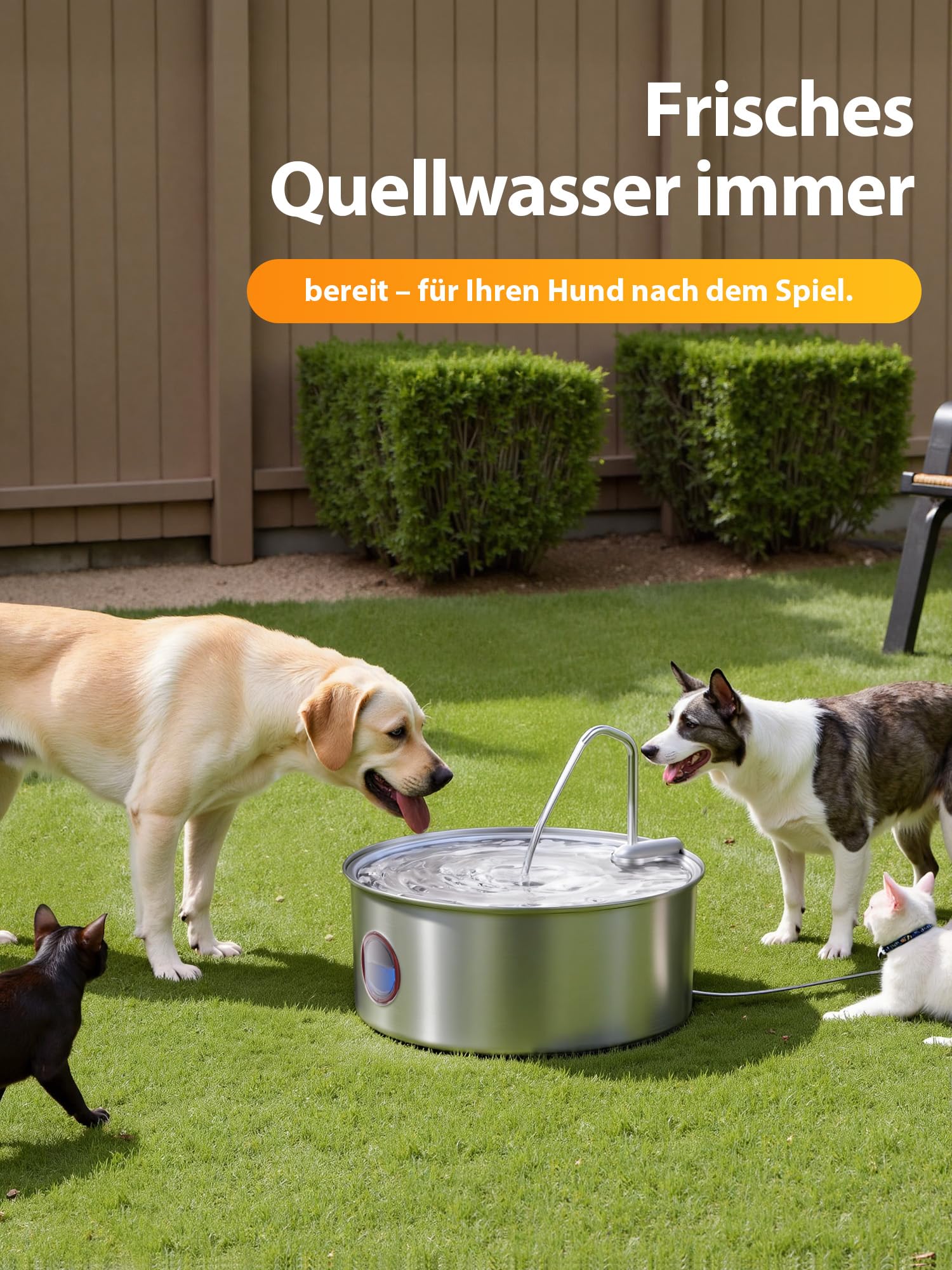 Kittyspout 8L Hundebrunnen aus 304 Edelstahl, leise Pumpe, Trinkbrunnen mit Sichtfenster und LED, ideal für große Hunde und Mehrtierhaushalte