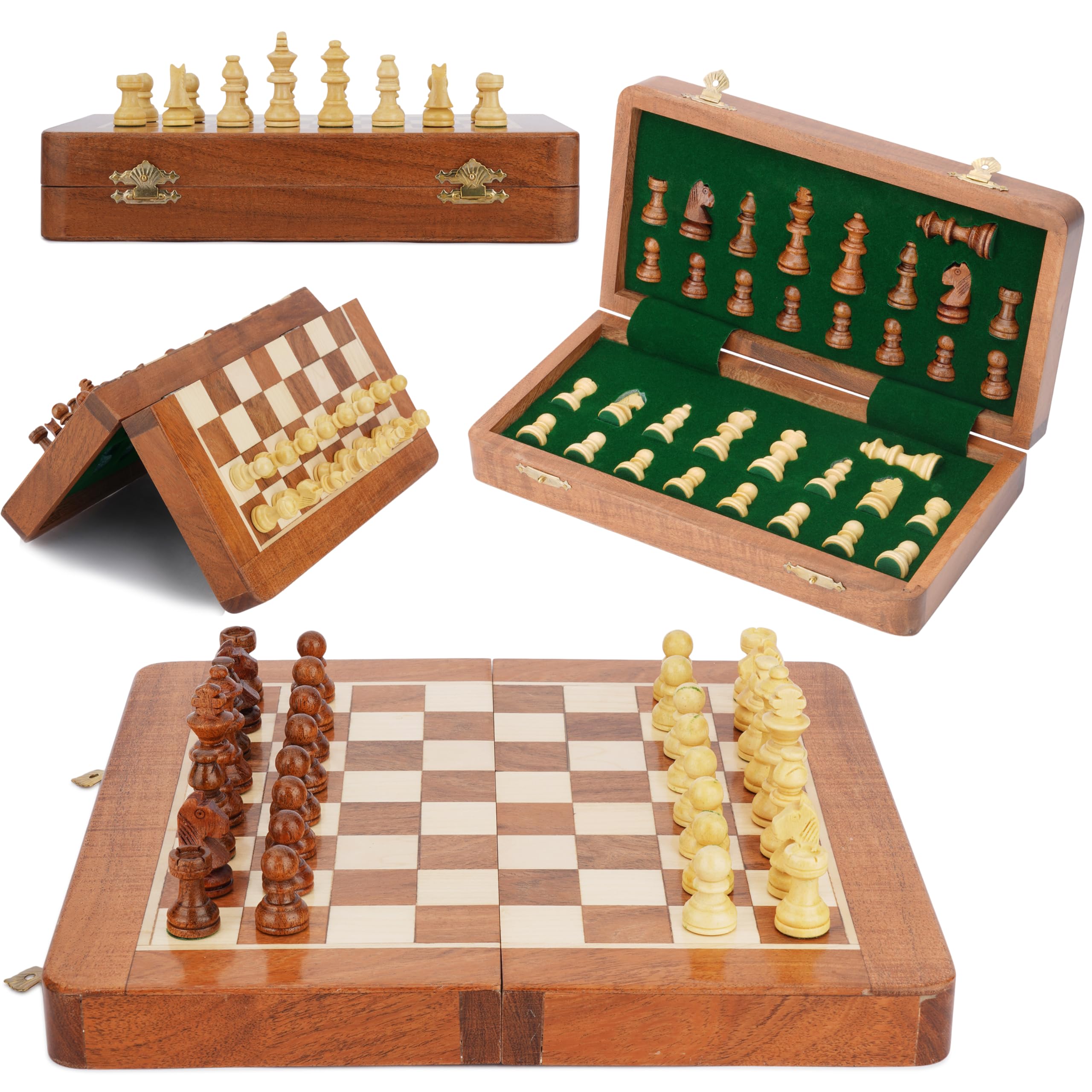 Ajuny Set di Scacchi da Viaggio Magnetici Decorativi - Legno di Acacia Realizzato a mano, Gioco da Tavolo Pieghevole con Eleganti età di Conservazione per Adulti e Bambini 12x12 pollici
