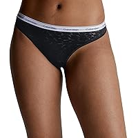 Calvin Klein Donna Perizoma High Leg Thong con Pizzo, Nero (Black)