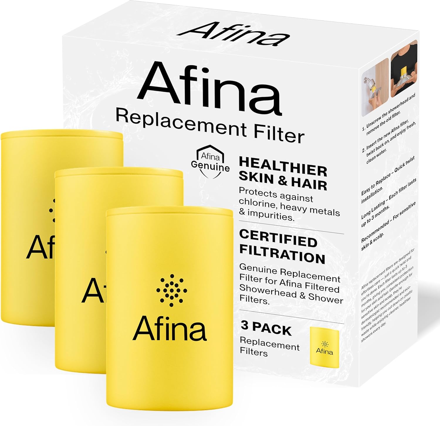 Afina Replacement Filter 3 Pack for Afina Filtered Showerhead & Shower Filter - Reduces Dry Itchy Skin, Dandruff, Eczema, and Dramatically Improves The Condition of Your Skin and Hair