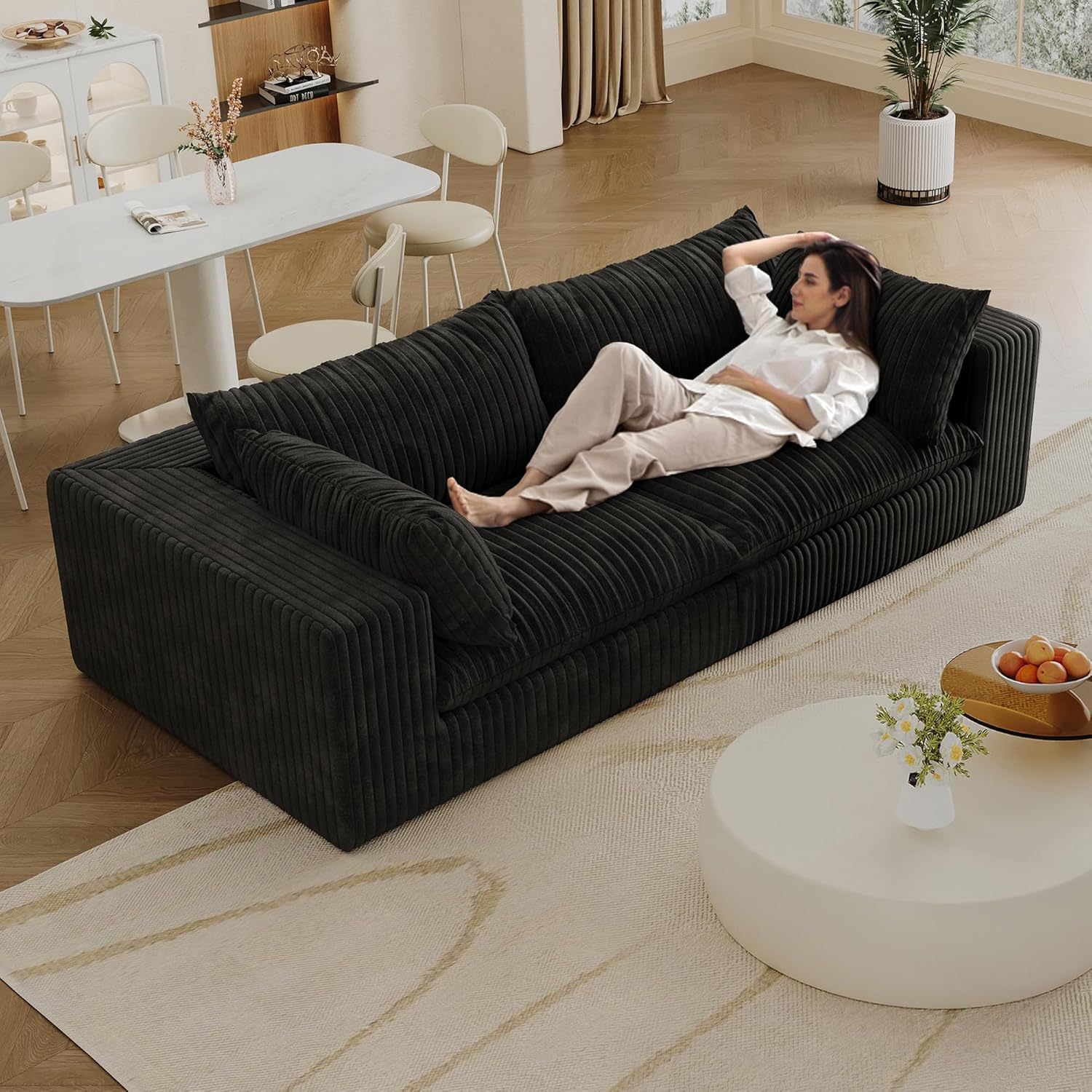 Modular Boneless Sofa, 78.8" Loveseat Cloud Sectional Couches for Living Room, Deep Seat Corduroy Upholstered Couch Furniture Set, No Assembly Required (Black, Loveseat)
