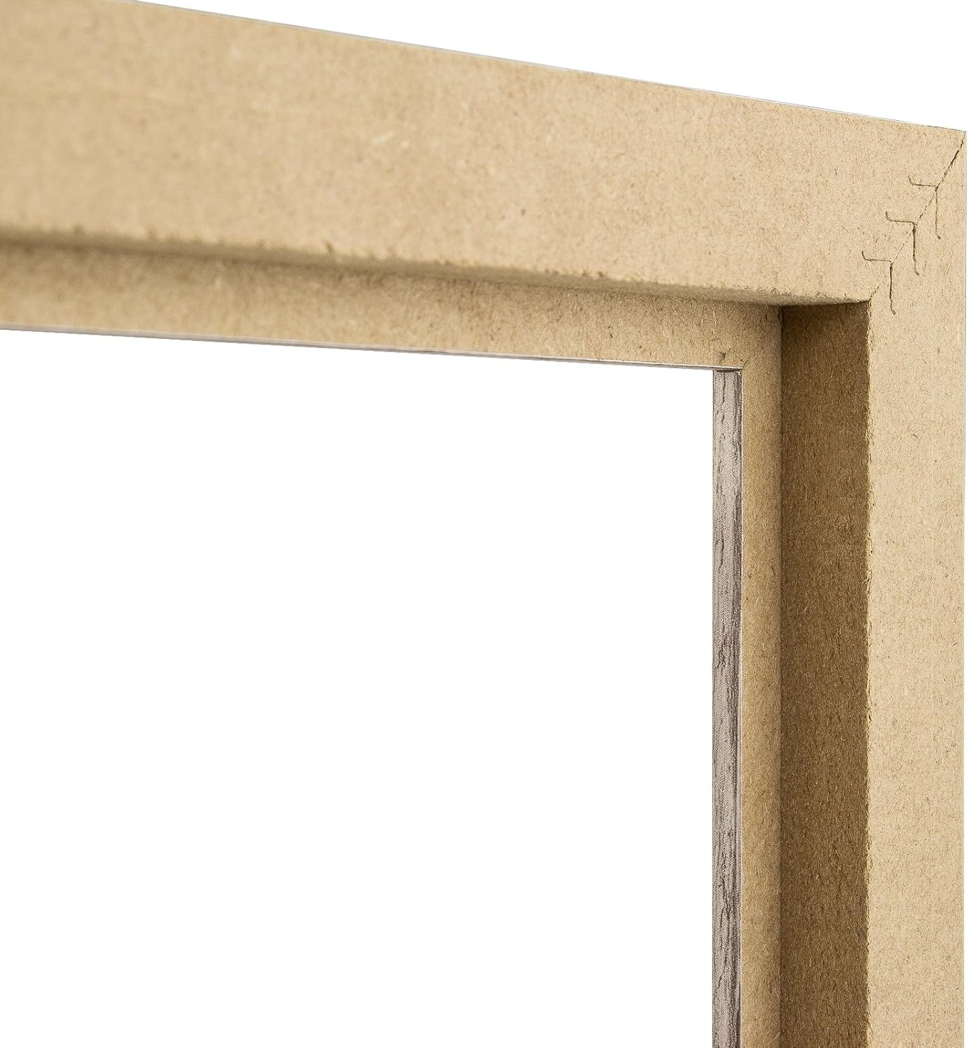 Back of a Craig Frames picture frame showing metal tabs and cardboard backing.
