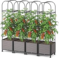 Vista 7 de DoCred Jardinera elevada de 60 pulgadas de alto con ruedas, maceta de tomate con enrejado para trepar verduras, plantas, jaula de tomate, uso