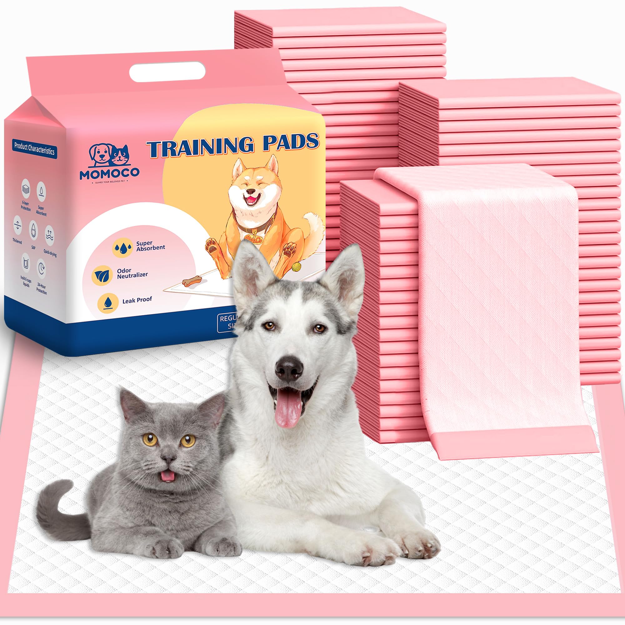 MoMoCo Puppy Pads, 23"x23"-100 Count Dog Pee Pads, Super Absorbent Extra Large Disposable Dogs Training Pads , Leak-Proof, Quick-Drying Dogs Potty Pads for Doggies Puppies