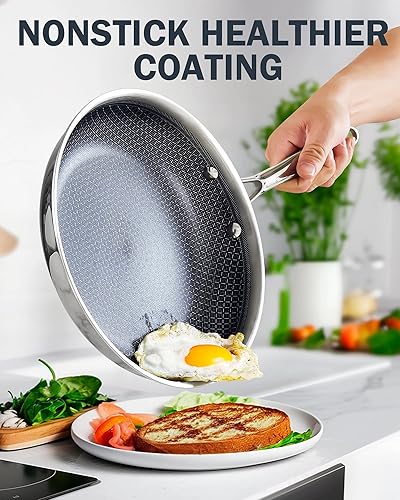 Miniatura 6 de Cooks Standard Sartén híbrida antiadherente, sartén de 8 pulgadas, sartén de acero inoxidable revestido de varias capas con tapas de vidrio