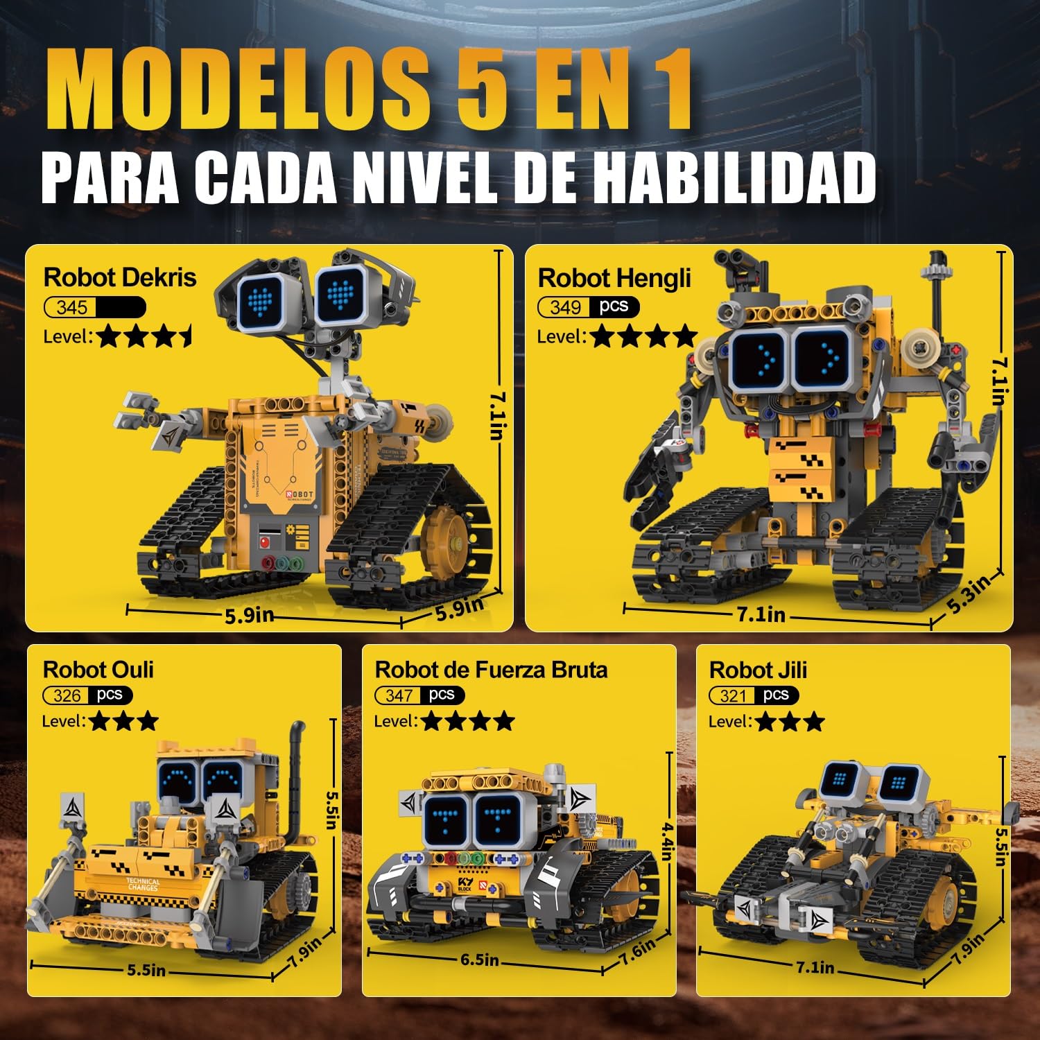 Robot de construcción de tecnología 5 en 1, robot con aplicación y mando a distancia | Technic Wall Robot Kit de construcción con 16 LED mímica, 373 piezas RC programable robot juguete regalo para 6 7 8 10 años