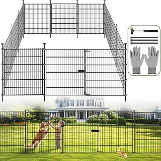 Garden Fence Panels with Gate 14.5ft(L) X 32in(H), Garden Fencing for Yard Includes Gloves, Hammer&Zip Ties, Rustproof Metal Wire Temporary No Dig Dog Fence Outdoor for Yard