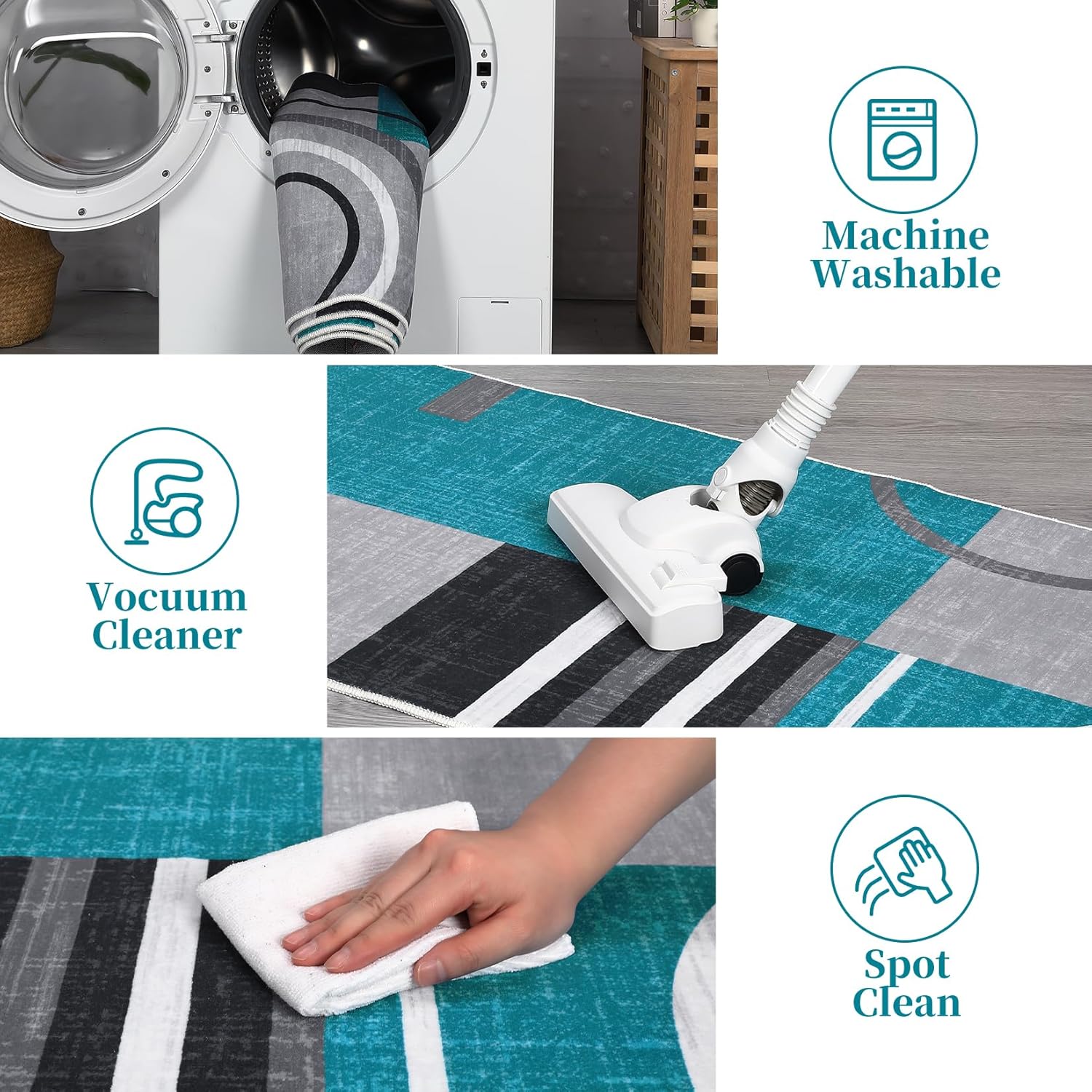 GarveeHome Washable Runner Rug 2x10 Modern Circle Rugs Runner Non Slip Low Pile Rug for Hallway Soft Long Rugs Indoor Floor Carpet for Kitchen Bedroom Entryway, Turquoise