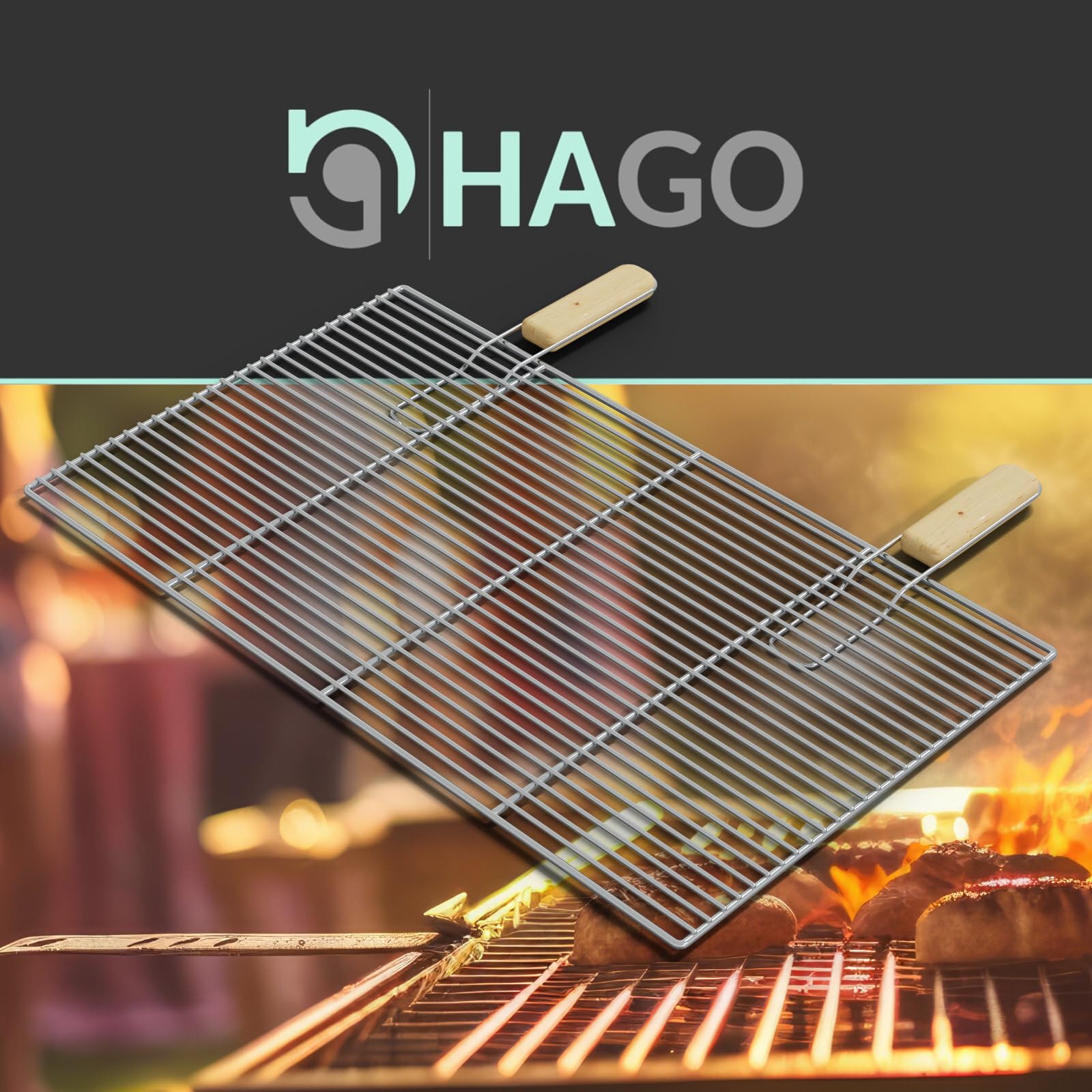 Griglia in acciaio inox HAGO 67x40 cm per barbecue a gas con maniglie