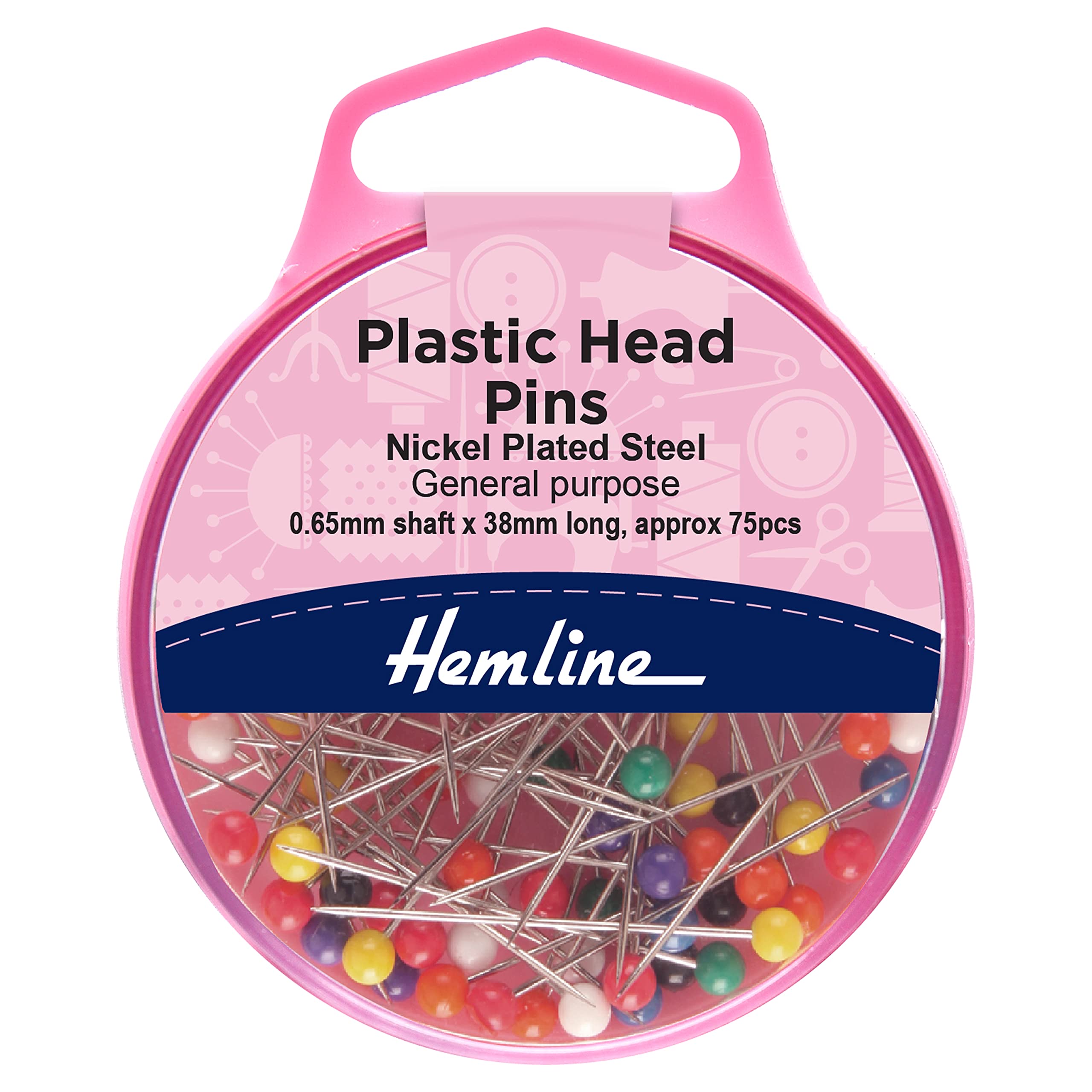 Hemline 38mm Plastic Head Pins - 75pcs H706