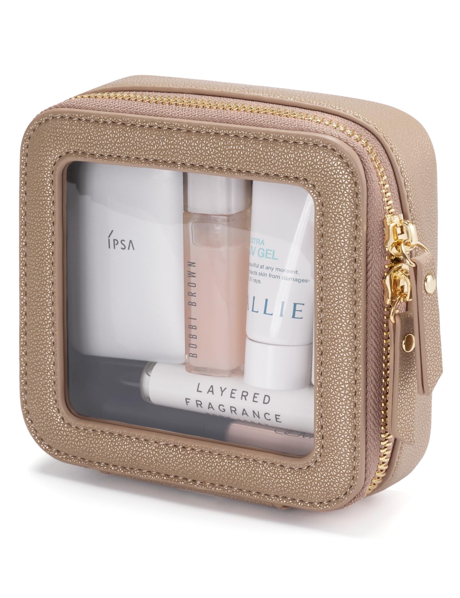 Popvibe Small Makeup Pouch Clear Mini Bag for Purse Travel Women Essentials Cute Cosmetic Case Toiletry Portable Organizer Gold