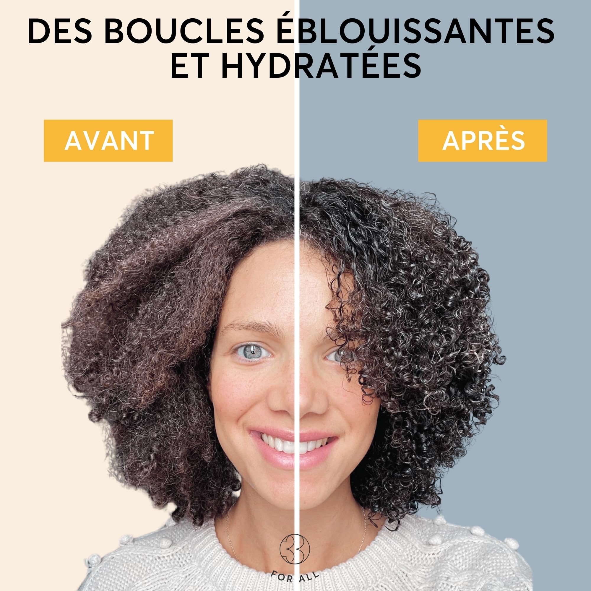 Trois For All Crème Cheveux Bouclés, Soin Crème Immédiat avec ou sans Rinçage, Curly Hair Produit Tout en 1 : Définition des Boucles, Démêlant Cheveux, Après Shampoing, Boost Curl, 250ml