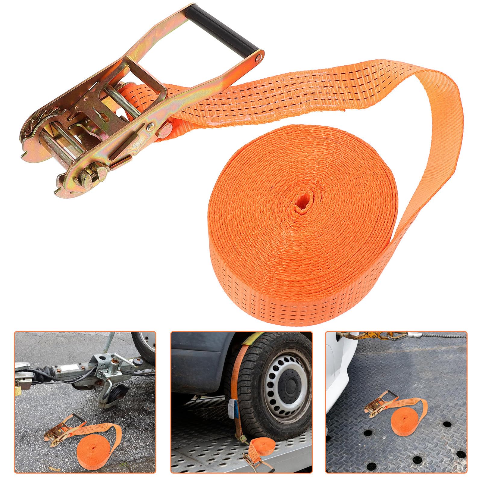 TOYANDONA Multifunktionaler Spanngurt mit Ratschenfunktion aus Polyester und Metall 3 Tonnen Tragkraft zum Sichern von Ladung im Auto und Lagerbereich Orangefarben